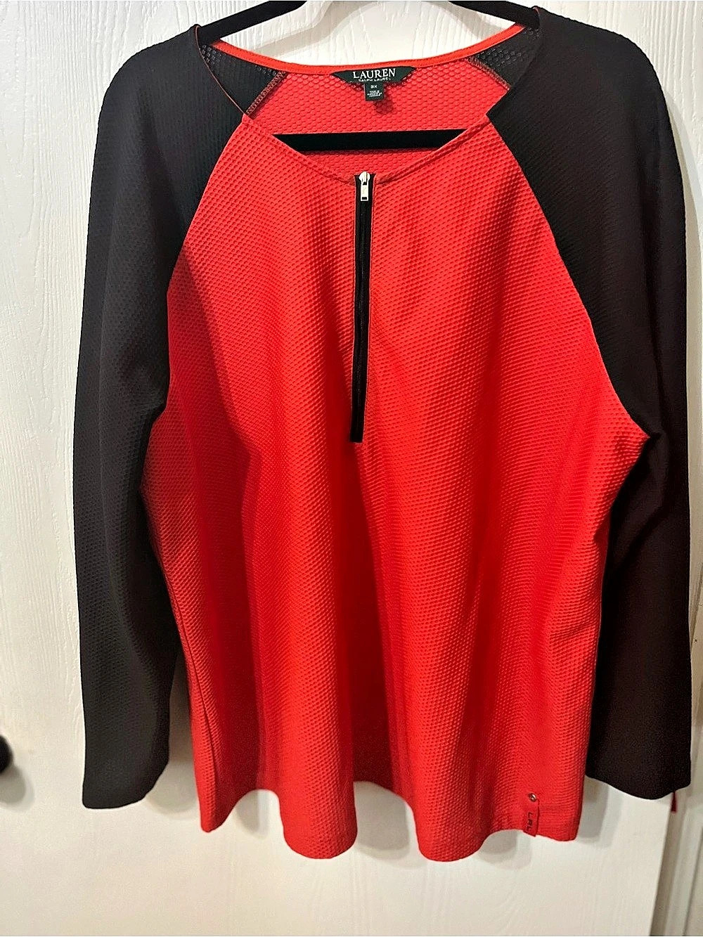 Lauren Ralph Lauren Colorblock Zip Pullover in Reddish Orange & Black Size 3X